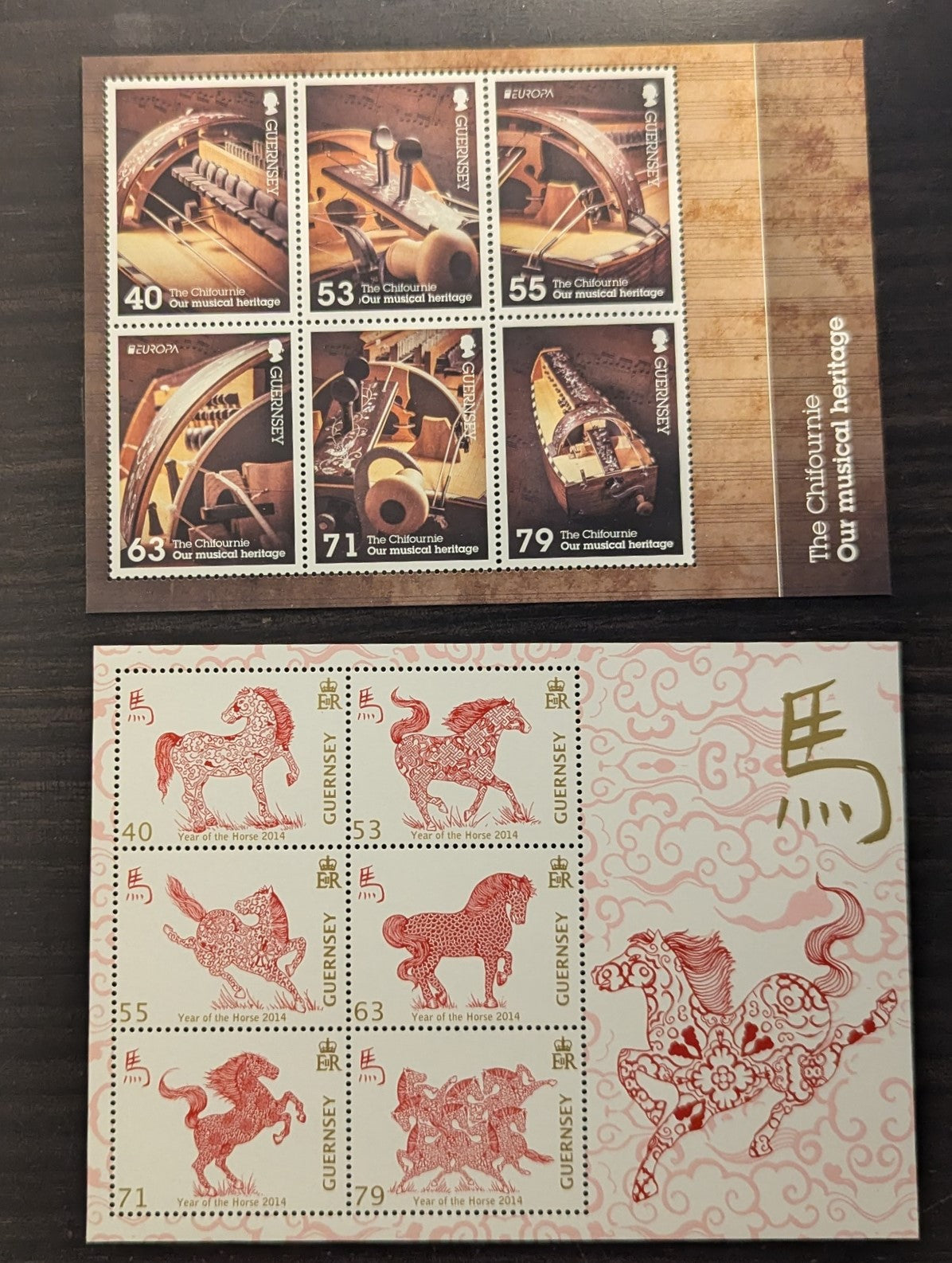 Lot 6 Great Britain - Guernsey SC#1245a/1252a 2014 New Year (Horse) - Europa Issues, 2 VFNH Souvenir Sheets, Click on Listing to See ALL Pictures, 2017 Scott Cat. $25