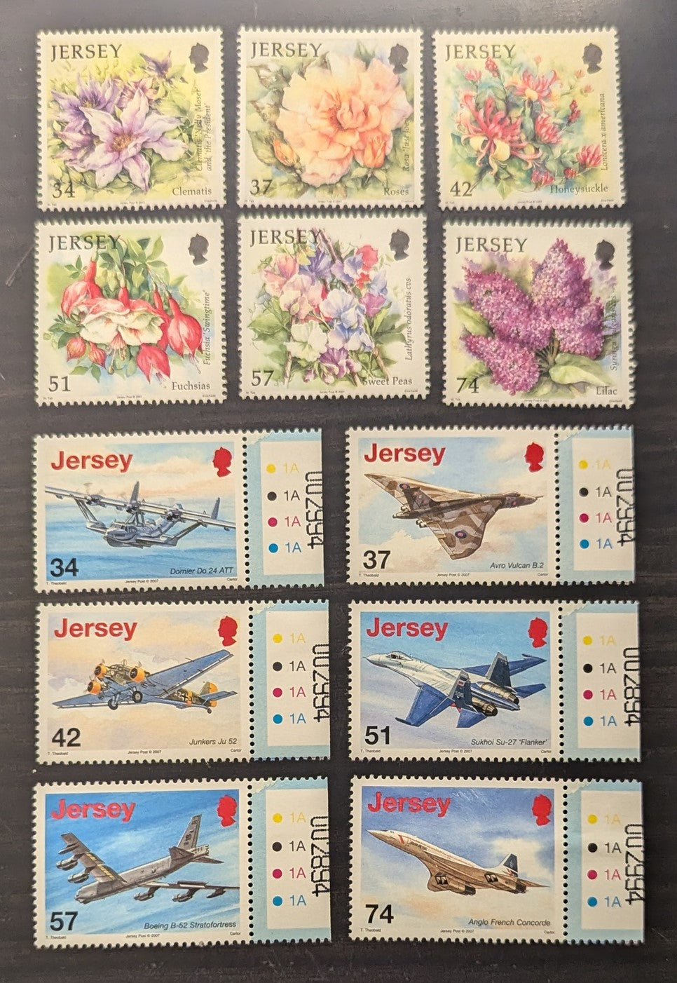 Lot 89 Great Britain - Jersey SC#1275-1286 2007 Summer Flowers - Airplane Issues, 12 VFNH Singles, Click on Listing to See ALL Pictures, 2017 Scott Cat. $18.4