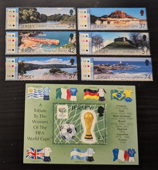 Lot 90 Great Britain - Jersey SC#1216/1293 2006-2007 World Cup Soccer Championships, Germany - Jersey Attraction Issues, 7 VFNH Singles & Souvenir Sheet, Click on Listing to See ALL Pictures, 2017 Scott Cat. $15.2