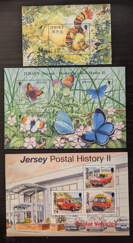 Lot 91 Great Britain - Jersey SC#1227/1247 2006-2007 Moths & Butterflies - New Year (Pig) Issues, 3 VFNH Souvenir Sheets, Click on Listing to See ALL Pictures, 2017 Scott Cat. $15.75