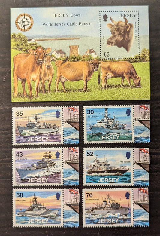 Lot 97 Great Britain - Jersey SC#1318/1332 2008 World Jersey Cattle Bureau Conference - Royal Navy Vessel Issues, 7 VFNH Singles & Souvenir Sheet, Click on Listing to See ALL Pictures, 2017 Scott Cat. $15.5