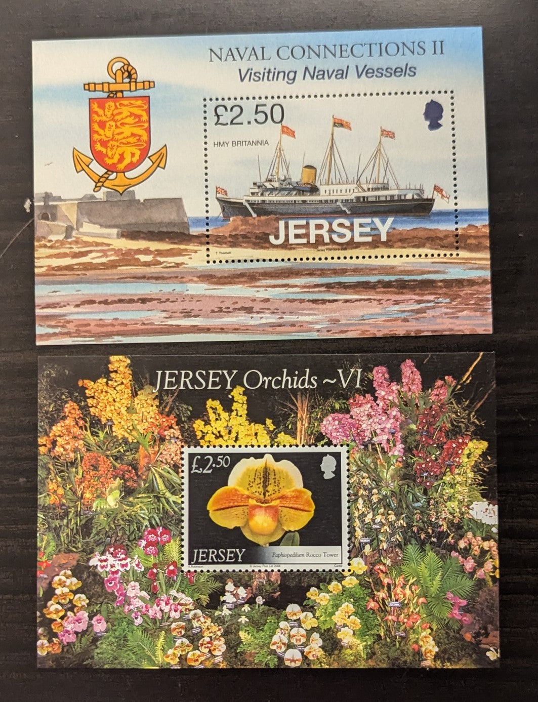 Lot 98 Great Britain - Jersey SC#1325/1333 2008 Orchids - Royal Navy Vessel Issues, 2 VFNH Souvenir Sheets, Click on Listing to See ALL Pictures, 2017 Scott Cat. $16