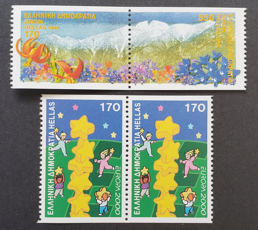 Greece SC#1936d/1959d 1999-2000 Europa Issue, 2 VFNH Pairs, Click on Listing to See ALL Pictures, 2022 Scott Classic Cat. $14