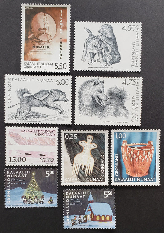 Lot 66 Greenland SC#409/421 2003 Sled Dogs / Christmas Issues, 9 VFNH Singles, Click on Listing to See ALL Pictures, 2022 Scott Classic Cat. $19.4