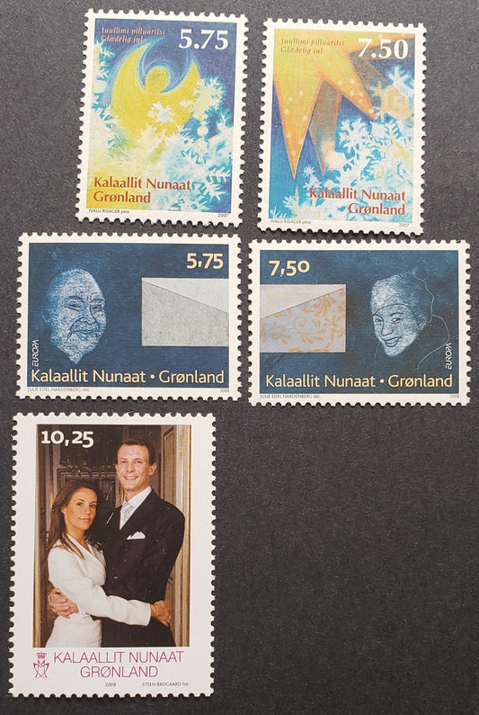 Lot 95 Greenland SC#507/520 2007-2008 Christmas / Wedding Of Prince Joachim Issues, 5 VFNH Singles, Click on Listing to See ALL Pictures, 2022 Scott Classic Cat. $15.15