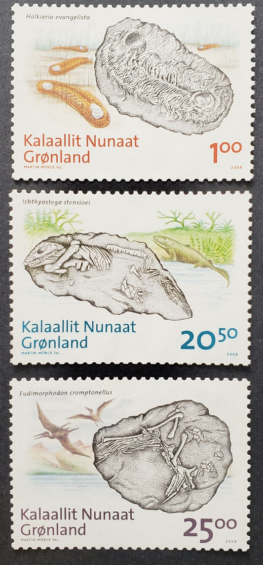 Lot 96 Greenland SC#521/523 2008 Fossils Issue, 3 VFNH Singles, Click on Listing to See ALL Pictures, 2022 Scott Classic Cat. $19.7