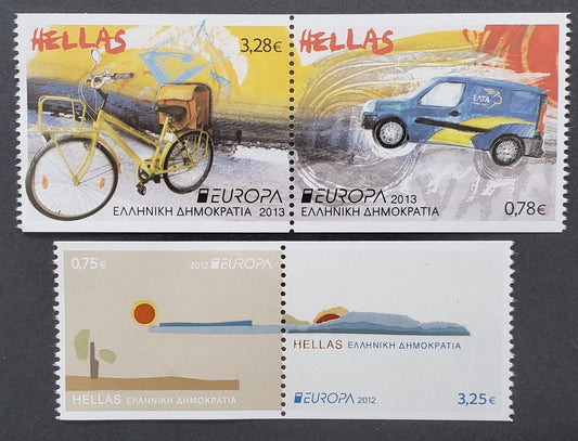 Lot 9 Greece SC#2537c/2489c 2012-2013 Europa Issue, 2 VFNH Pairs, Click on Listing to See ALL Pictures, 2022 Scott Classic Cat. $21