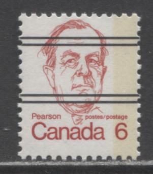 Lot 109 Canada #591xxiiiT1 6c Deep Red Lester Pearson, 1973-1978 Caricature Issue, A Fine NH Single G2aR Tagging Error, MF6/MF6 Vertical Ribbed Paper, Moderate Tagging, Satin PVA Gum