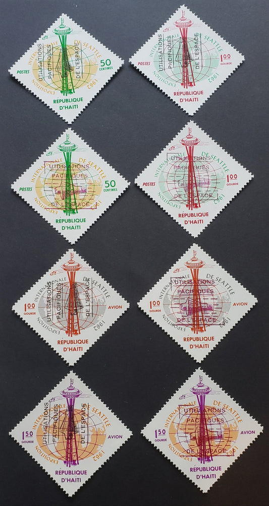 Lot 52 Haiti SC#503/C207a 1963 International Exposition Overprint Issue, 8 VFNH Singles, Click on Listing to See ALL Pictures, 2017 Scott Cat. $10.4