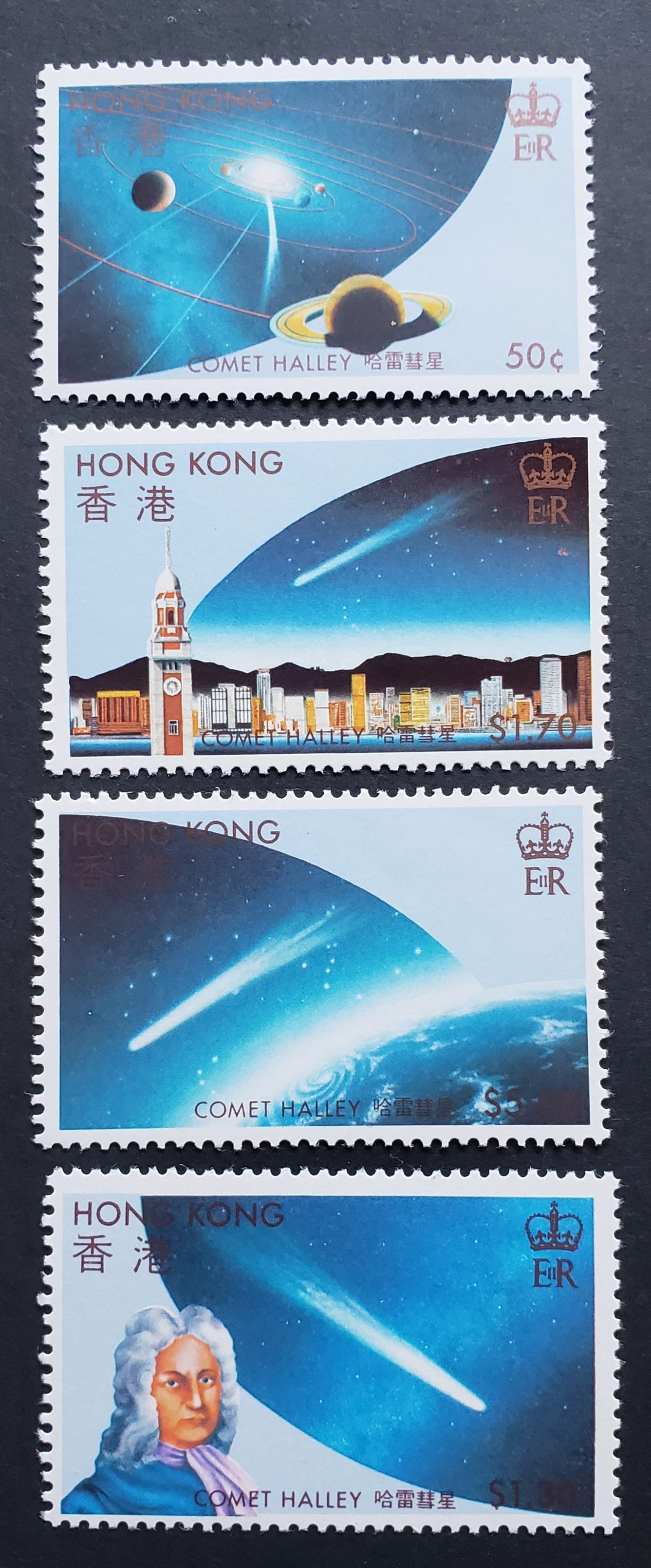 Lot 60 Hong Kong SC#461/464 1986 Halley's Comet Issue, 4 VFNH Singles, Click on Listing to See ALL Pictures, 2017 Scott Cat. $17.25