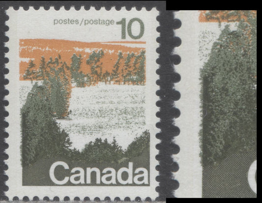 Canada #594iivar 10c Multicoloured Forests, 1972-1979 Landscape Definitive Issue, A Fine NH Single Type 1, 3mm OP2 Tag, LF3 Bluish/DF2 Bluish White Vertical Ribbed Paper, With Creeping Vegetation Variety