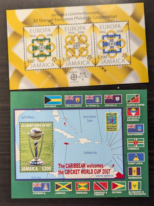 Lot 51 Jamaica SC#1015a/1067 2005-2007 European Philatelic Cooperation 50th Anniv - ICC Cricket World Cup West Indies Issues, 2 VFNH Souvenir Sheets , Click on Listing to See ALL Pictures, 2017 Scott Cat. $17