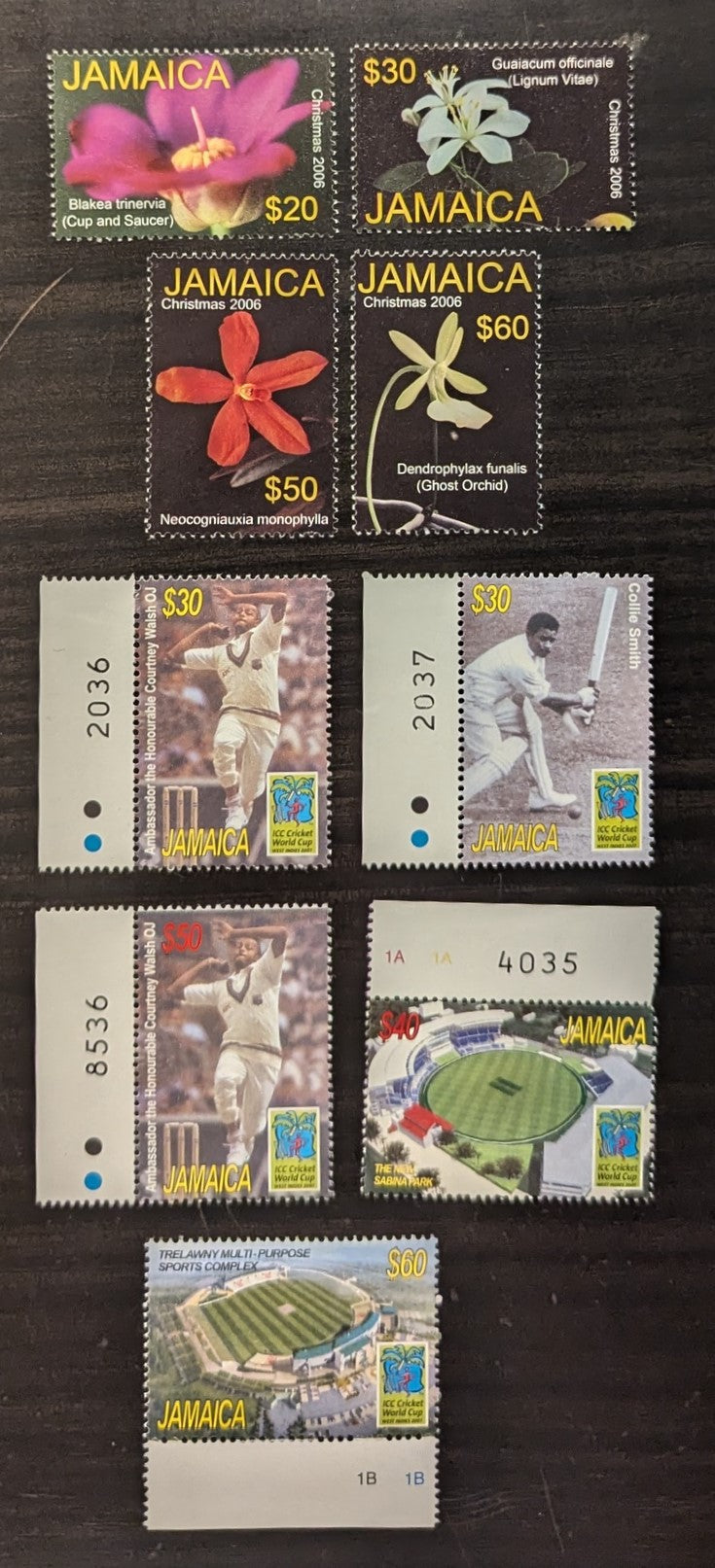 Lot 57 Jamaica SC#1058-1066 2006-2007 Christmas - ICC Cricket World Cup Issues, 9 VFNH Singles, Click on Listing to See ALL Pictures, 2017 Scott Cat. $18