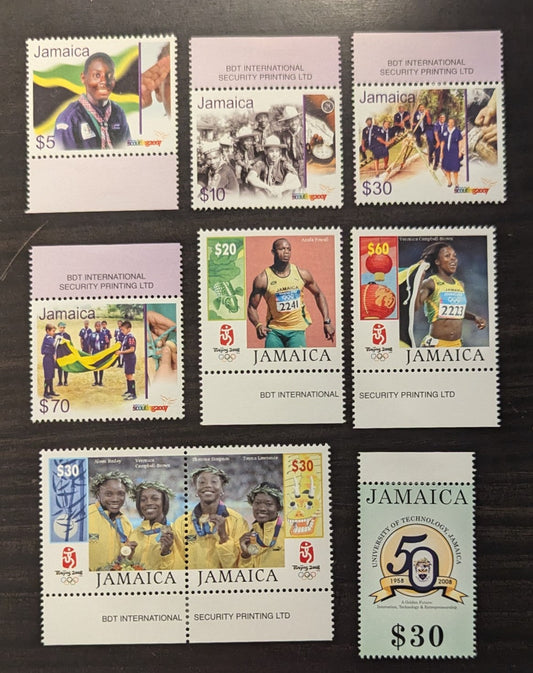 Lot 59 Jamaica SC#1069/1081 2007-2008 Scouting Centenary - University Of Technology 50th Anniv Issues, 8 VFNH Singles & Pairs, Click on Listing to See ALL Pictures, 2017 Scott Cat. $14