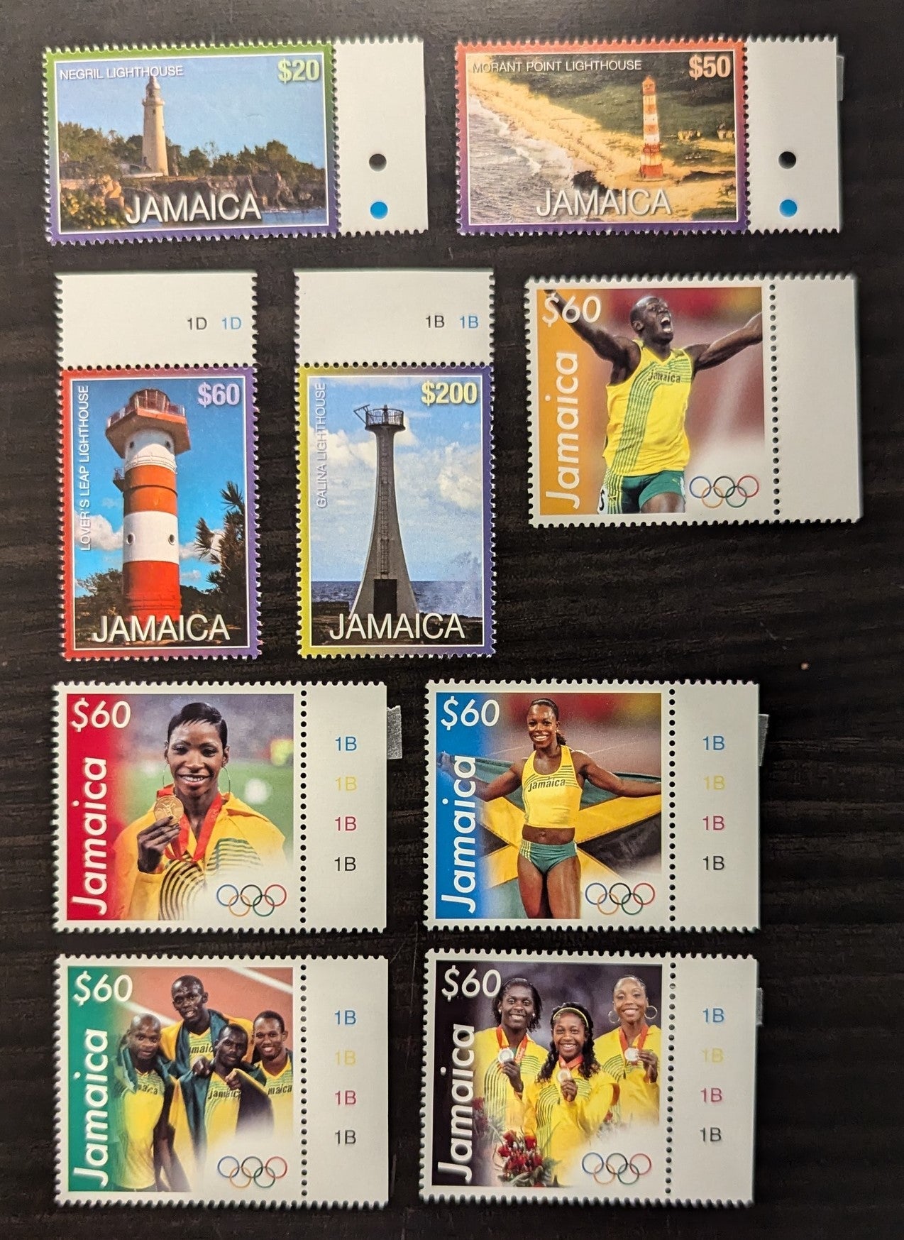 Lot 63 Jamaica SC#1100/1110 2011-2013 Lighthouses - Medalists At Summer Olympics Issues, 9 VFNH Singles, Click on Listing to See ALL Pictures, 2017 Scott Cat. $14.15