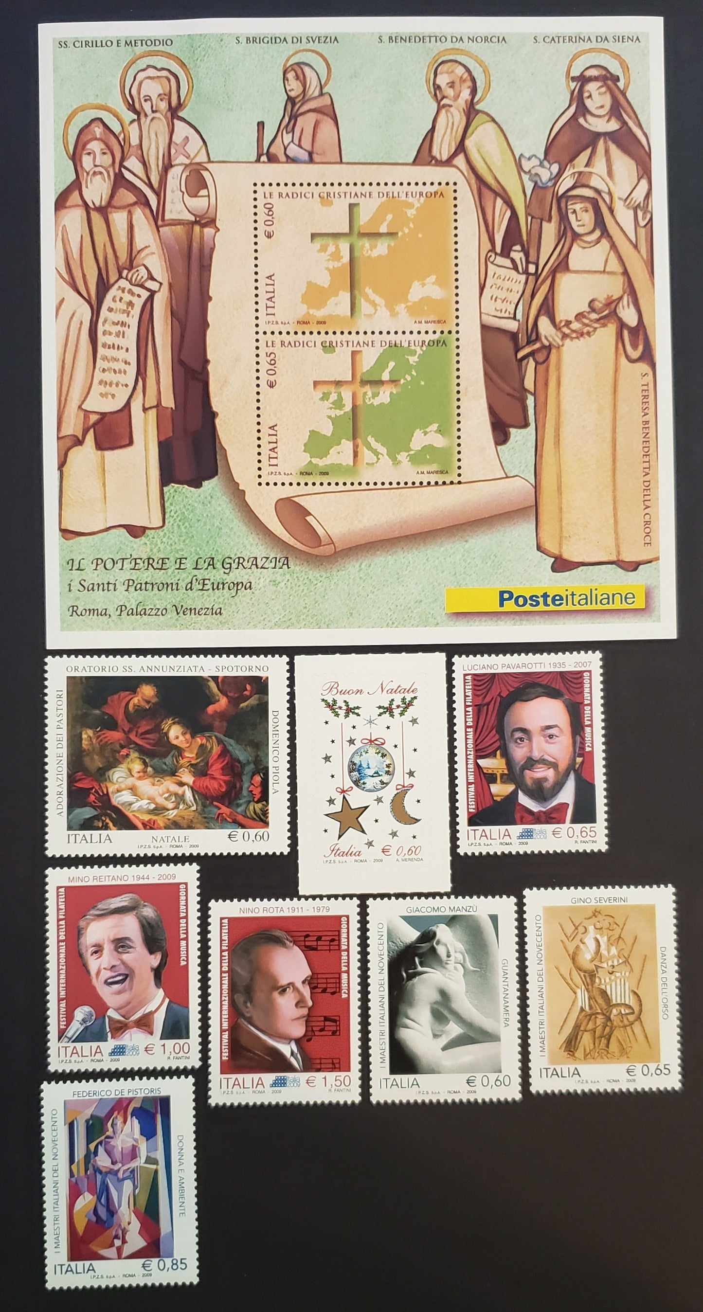 Lot 52 Italy SC#2960/2980 2009 Christian Roots / Art Of 20th Century Issues, 8 VFNH Singles And 1 Souvenir Sheet, Click on Listing to See ALL Pictures, 2017 Scott Cat. $21.75