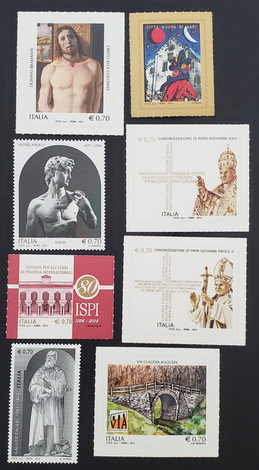 Lot 89 Italy SC#3223/3230 2014 Christ Bound / Bridge On Ancient Roman Road Issues, 8 VFNH Singles, Click on Listing to See ALL Pictures, 2017 Scott Cat. $16