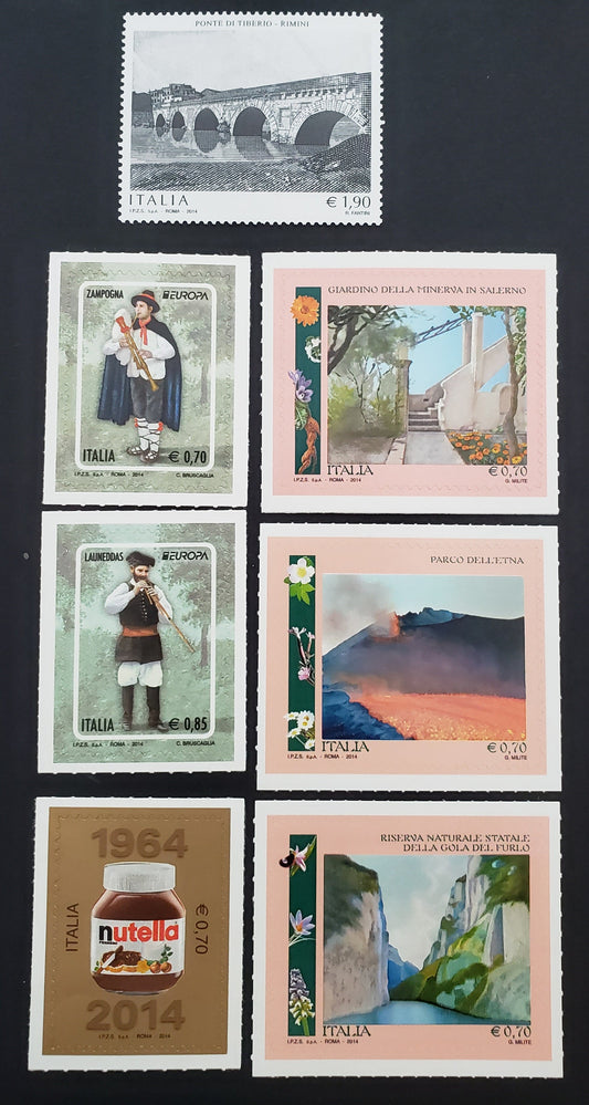 Lot 90 Italy SC#3231/3237 2014 Tiberio Bridge / Botanical Gardens Issues, 7 VFNH Singles, Click on Listing to See ALL Pictures, 2017 Scott Cat. $17.15