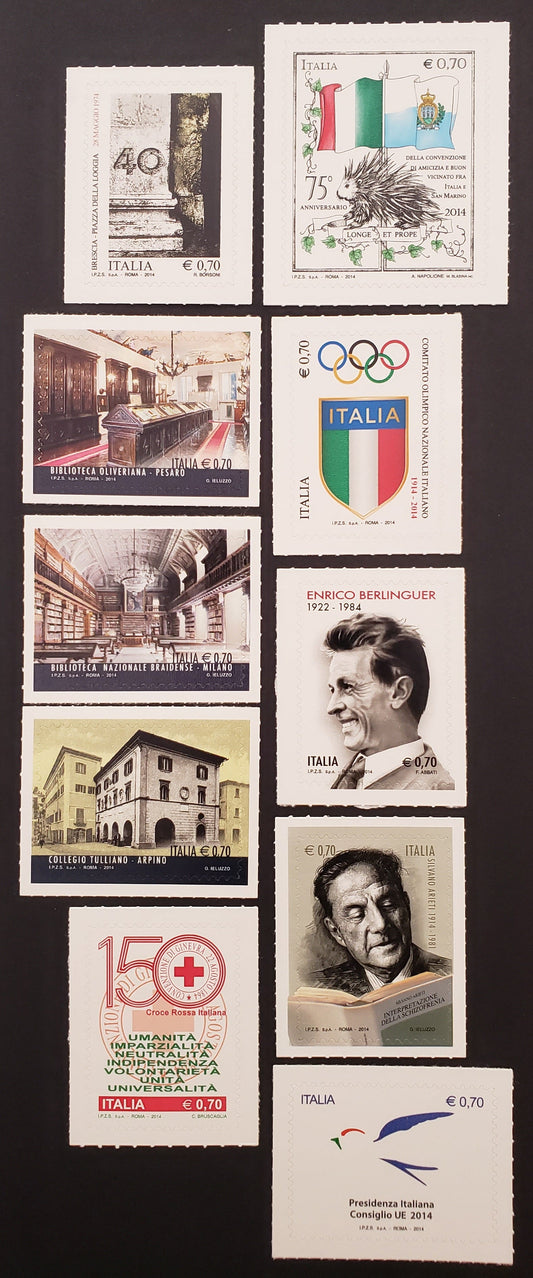 Lot 91 Italy SC#3238/3247 2014 Bombing Of Piazza della Loggia Issue / Italian Presidency Of The Council Of The European Union Issues, 10 VFNH Singles, Click on Listing to See ALL Pictures, 2017 Scott Cat. $19