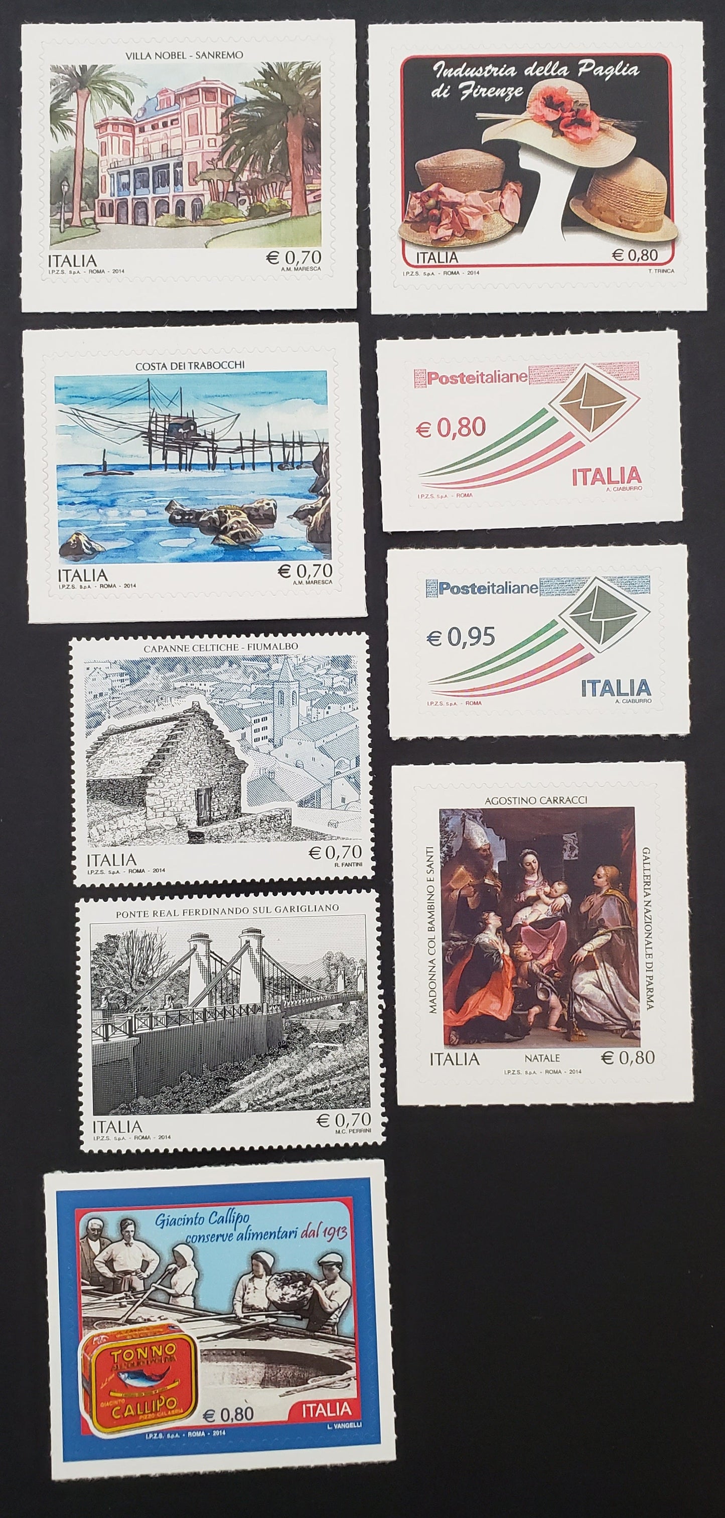 Lot 93 Italy SC#3266/3274 2014 Tourism / Envelopes Issues, 9 VFNH Singles, Click on Listing to See ALL Pictures, 2017 Scott Cat. $15.4