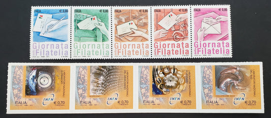 Lot 96 Italy SC#3263/3277 2014 National Nuclear Physics Laboratories / Philately Day Issues, 2 VFNH Strips 1 Of 4 And 1 Of 5, Click on Listing to See ALL Pictures, 2017 Scott Cat. $17