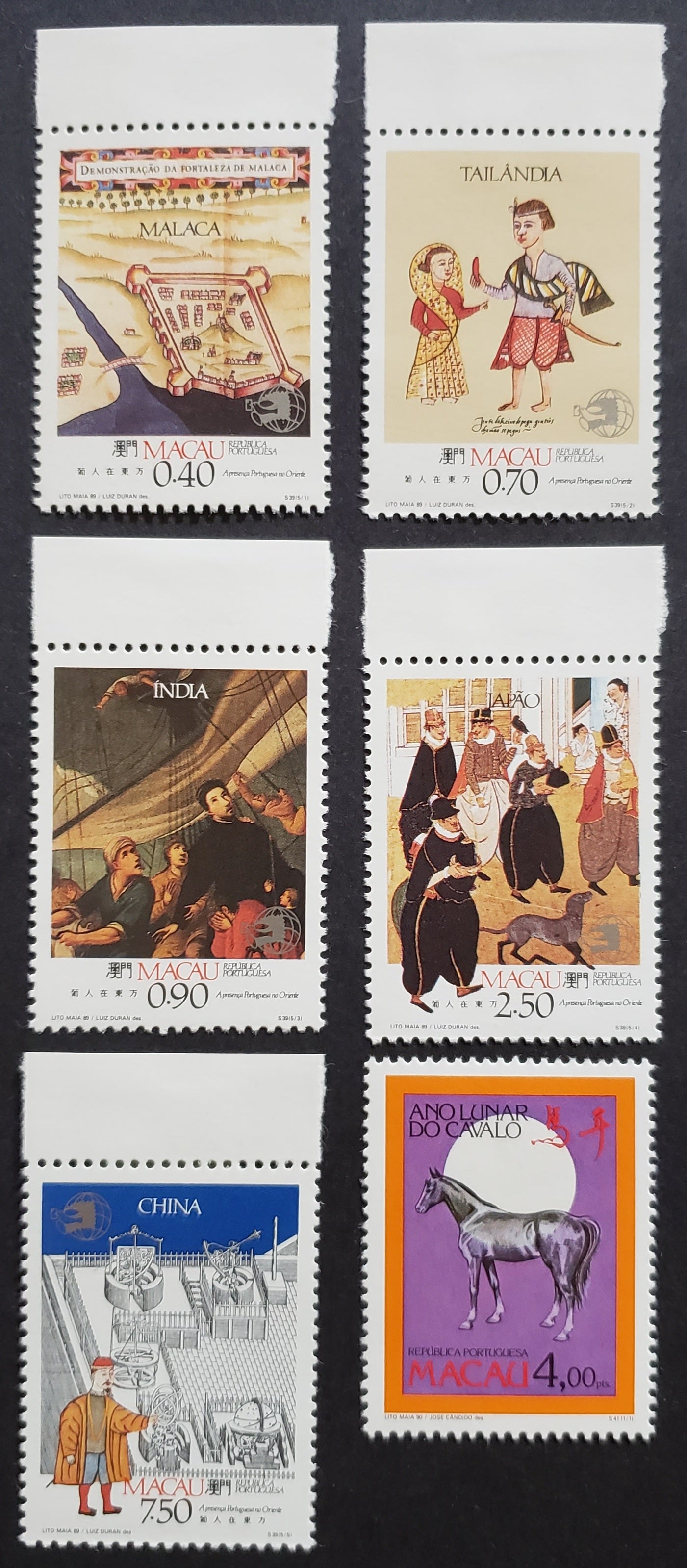 Lot 107 Macao SC#605/611 1989-1990 World Stamp Expo '89 / New Year Issues, 6 VFOG & VFNH Singles, Click on Listing to See ALL Pictures, 2017 Scott Cat. $14.5