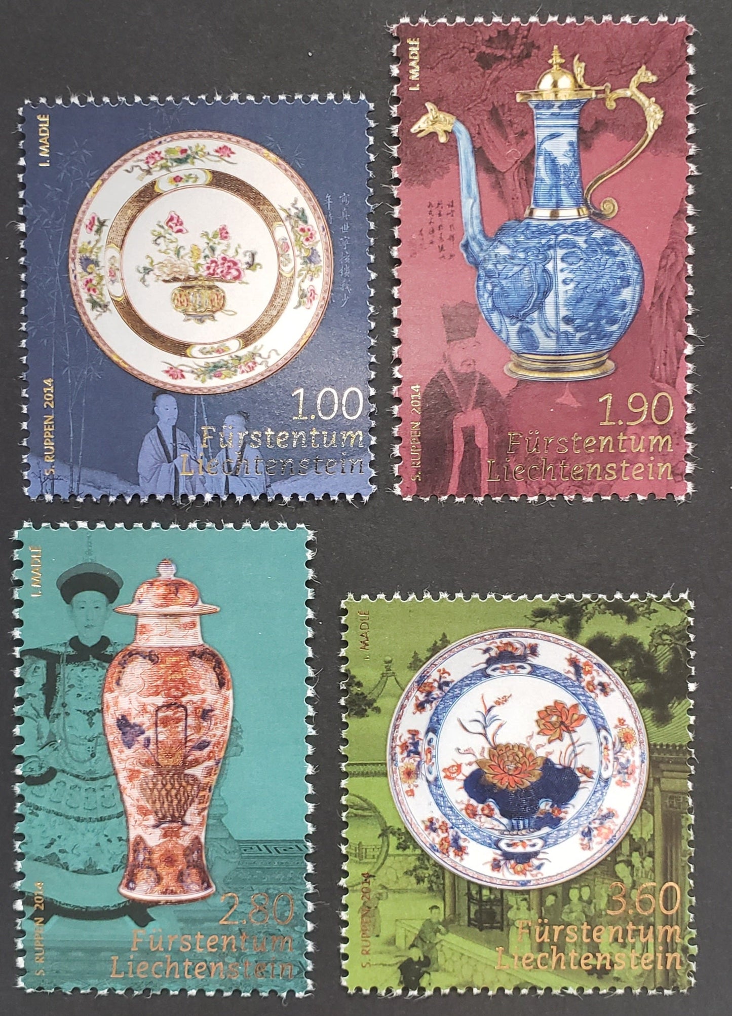 Lot 11 Liechtenstein SC#1627/1630 2014 Chinese Porcelain In Princely Collection Issue, 4 VFNH Singles, Click on Listing to See ALL Pictures, 2017 Scott Cat. $19