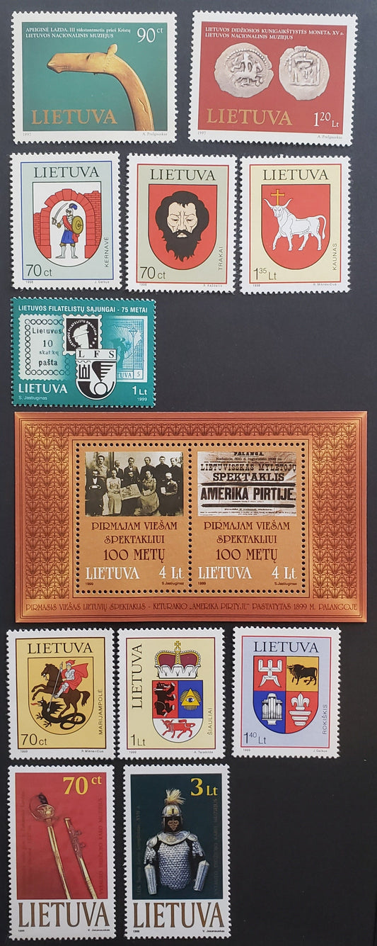 Lot 15 Lithuania SC#579/645 1997-1999 Museum Art / Museum Pieces, 11 VFNH Singles And A Souvenir Sheet, Click on Listing to See ALL Pictures, 2017 Scott Cat. $13.9