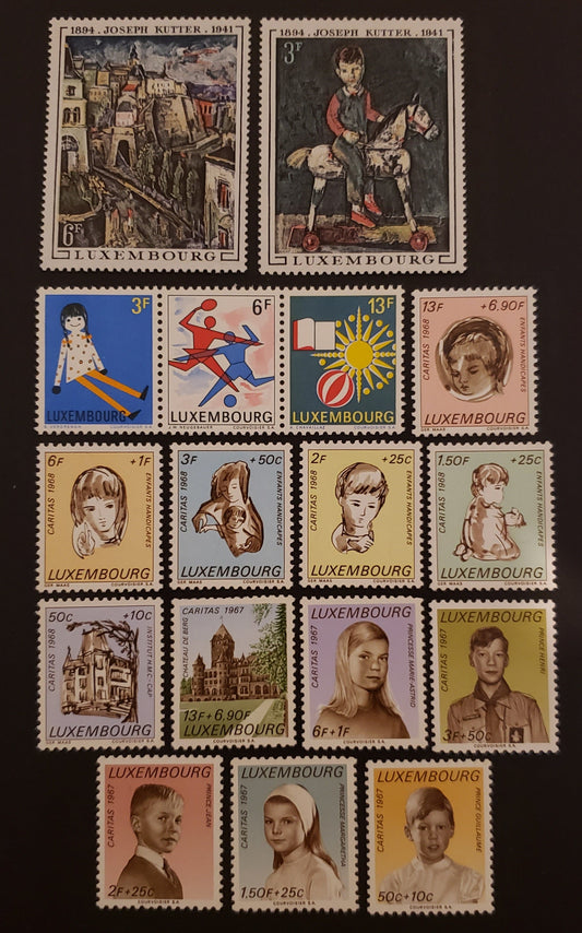 Lot 20 Luxembourg SC#B258/478 1967-1969 Portraits / Paintings By Kutter Issues, 14 VFNH Singles And 1 Strip Of 3, Click on Listing to See ALL Pictures, 2017 Scott Cat. $9.4