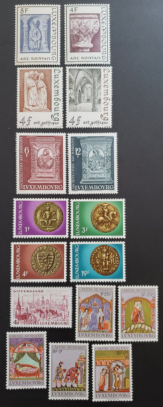 Lot 23 Luxembourg SC#533/B301 1973-1977 Architecture / Annunciation Issues, 16 VFNH Singles, Click on Listing to See ALL Pictures, 2017 Scott Cat. $10.3