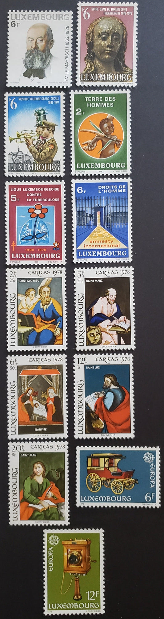 Lot 26 Luxembourg SC#611/625 1978-1979 Mayrisch / Europa Issues, 13 VFNH Singles, Click on Listing to See ALL Pictures, 2017 Scott Cat. $10.9