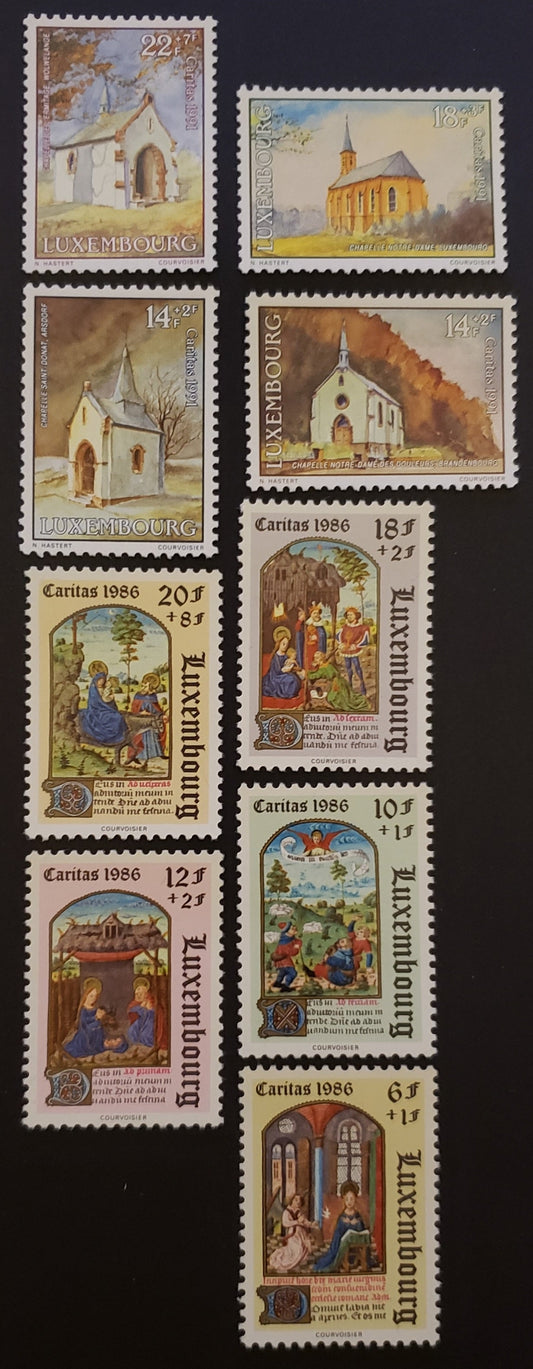 Lot 30 Luxembourg SC#B357/B382 1986-1991 Christmas / Christmas Issues, 9 VFNH Singles, Click on Listing to See ALL Pictures, 2017 Scott Cat. $17.35