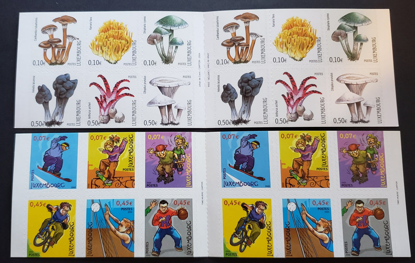 Lot 35 Luxembourg SC#1090/1138 2002-2004 Sports / Mushrooms Issues, 2 VFNH Complete Booklets, Click on Listing to See ALL Pictures, 2017 Scott Cat. $17