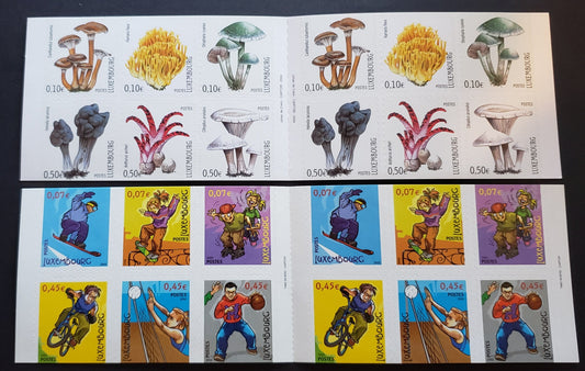 Lot 35 Luxembourg SC#1090/1138 2002-2004 Sports / Mushrooms Issues, 2 VFNH Complete Booklets, Click on Listing to See ALL Pictures, 2017 Scott Cat. $17