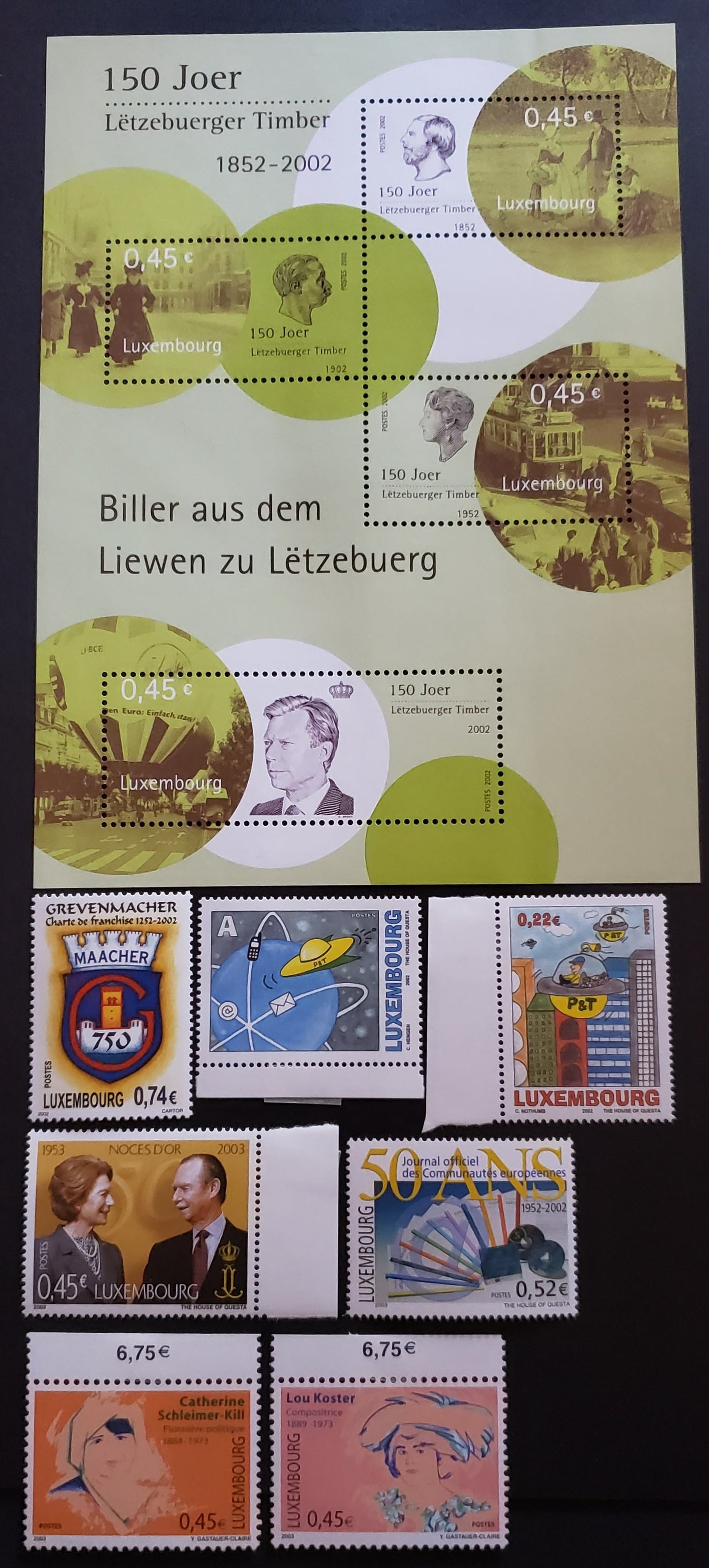 Lot 38 Luxembourg SC#1098/1106 2002-2003 Charter Of Freedom / Famous Women Issues, 7 VFNH Singles And 1 Souvenir Sheet, Click on Listing to See ALL Pictures, 2017 Scott Cat. $13.3