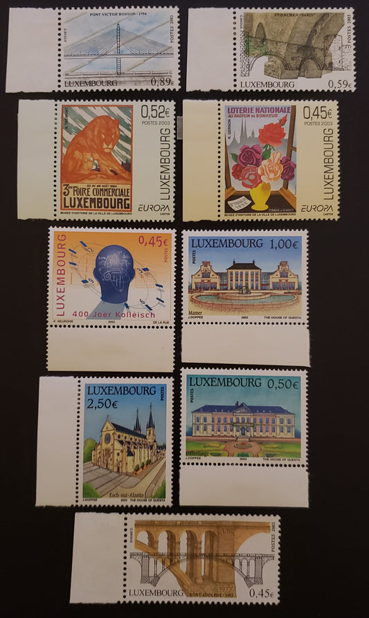 Lot 39 Luxembourg SC#1107/1115 2003 Tourism / Bridges Issues, 9 VFNH Singles, Click on Listing to See ALL Pictures, 2017 Scott Cat. $17.85