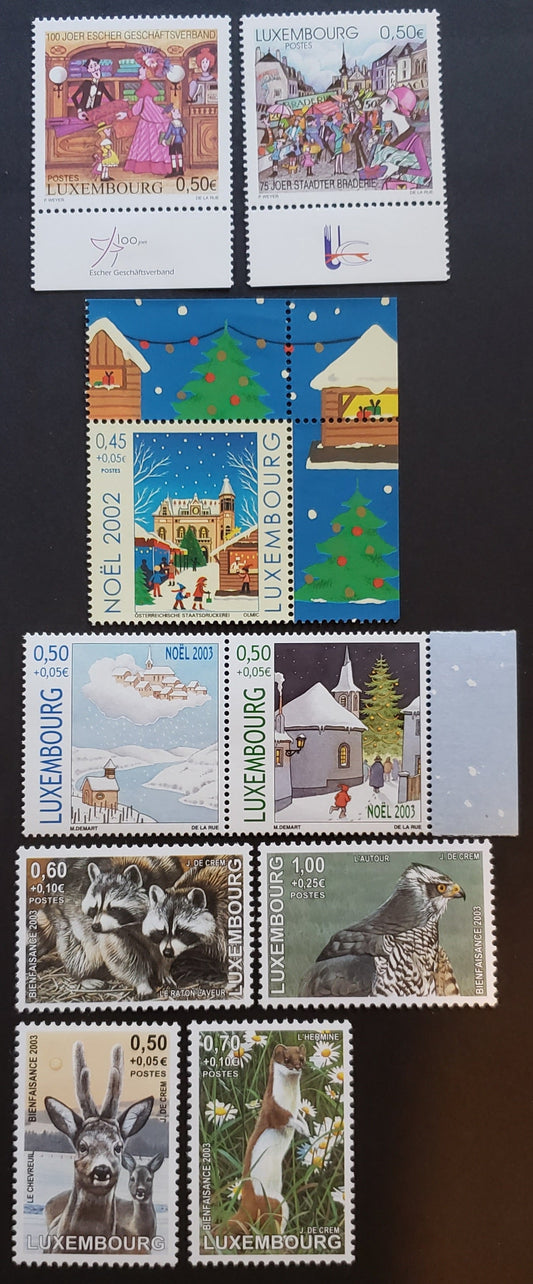 Lot 41 Luxembourg SC#B430/1137 2002-2004 Christmas / Anniversaries Of Commercial Events Issues, 7 VFNH Singles And a Pair, Click on Listing to See ALL Pictures, 2017 Scott Cat. $14.6