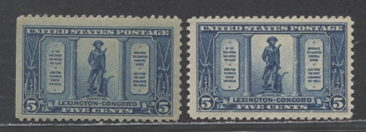 Lot 477 United States Of America #619 5c Dark Blue The Minute Man, 1925 Lexington Concord Issue, 2 Fine & VFOG Singles Two Different Shades Of Blue, One From Left Sheet Margin