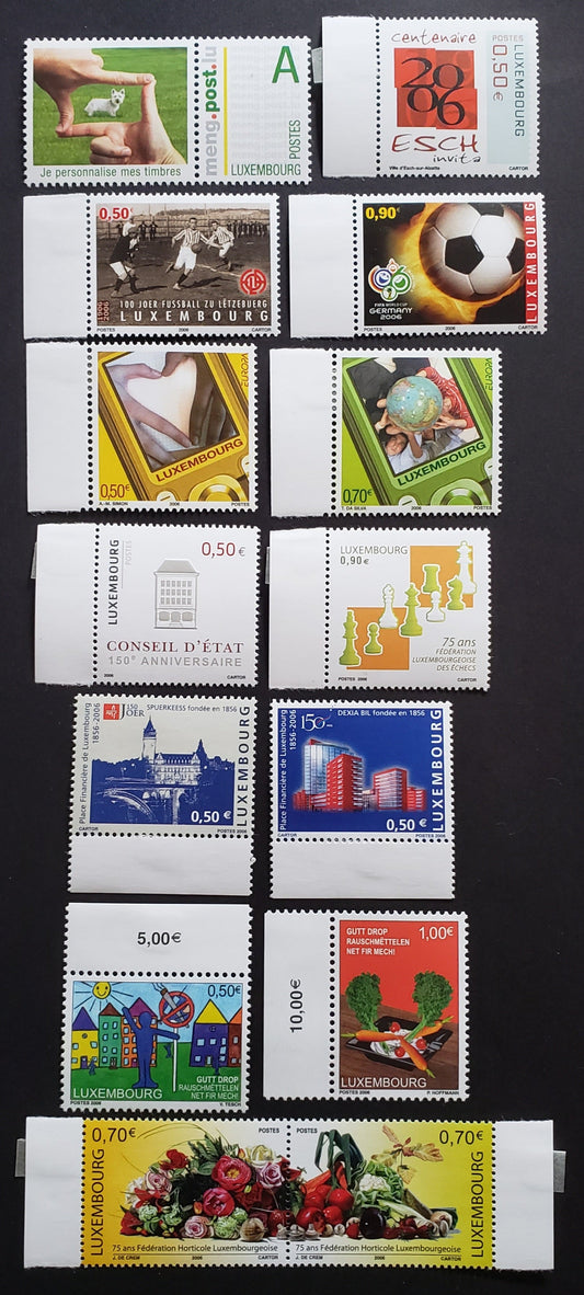 Lot 49 Luxembourg SC#1185/1197 2006 Personalized Stamps / Horticultural Federation Issues, 12 VFNH Singles And 1 Pair, Click on Listing to See ALL Pictures, 2017 Scott Cat. $20.85