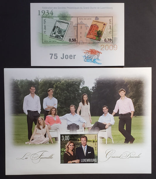 Lot 60 Luxembourg SC#1281/1292 2009-2010 Federation Of Philatelic Societies / Royalty Issues, 2 VFNH Souvenir Sheets, Click on Listing to See ALL Pictures, 2017 Scott Cat. $11.75