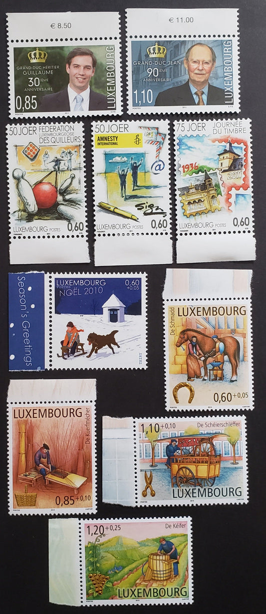 Lot 65 Luxembourg SC#B470/1311 2010-2011 Christmas / Anniversaries Issues, 10 VFNH Singles, Click on Listing to See ALL Pictures, 2017 Scott Cat. $24.4