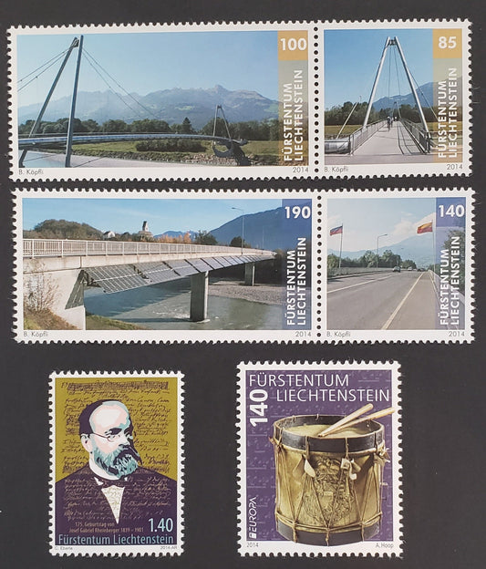 Lot 6 Liechtenstein SC#1600/1603 2014 Bridges / Europa Issues, 2 VFNH Singles And 2 Pairs, Click on Listing to See ALL Pictures, 2017 Scott Cat. $18.25