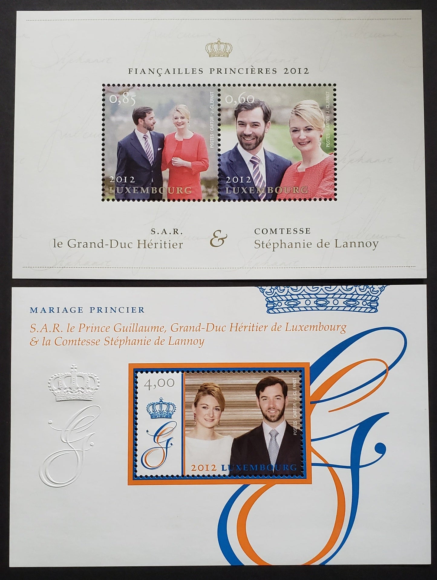 Lot 75 Luxembourg SC#1345/1346 2012 Royal Wedding Issue, 2 VFNH Souvenir Sheets, Click on Listing to See ALL Pictures, 2017 Scott Cat. $14.25