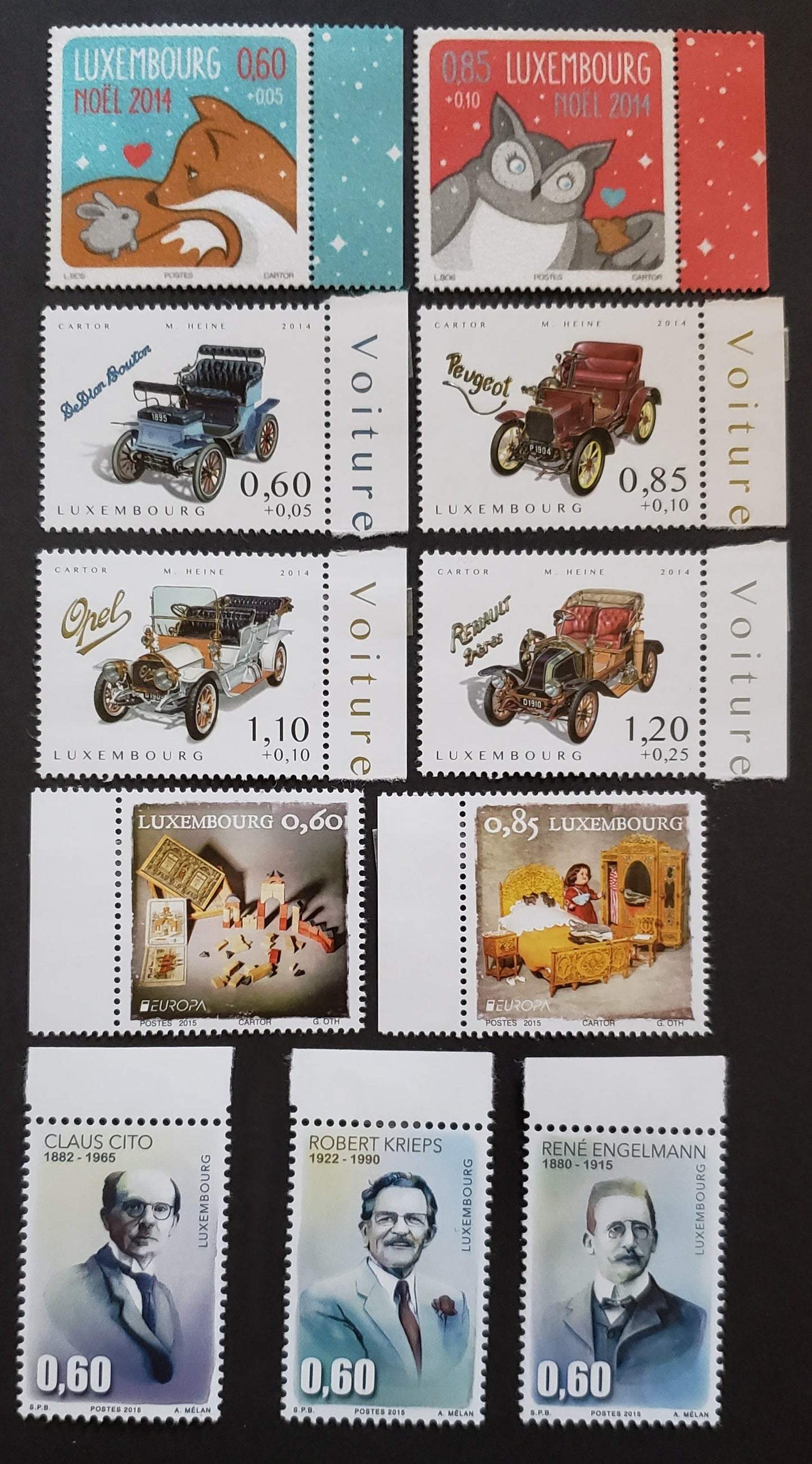 Lot 83 Luxembourg SC#B492/1406 2014-2015 Christmas / Famous Men Issues, 11 VFNH Singles, Click on Listing to See ALL Pictures, 2017 Scott Cat. $22