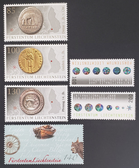 Lot 8 Liechtenstein SC#1606/1619 2014 Ancient Coins / Year Of Crystallography Issues, 6 VFNH Singles, Click on Listing to See ALL Pictures, 2017 Scott Cat. $16.5