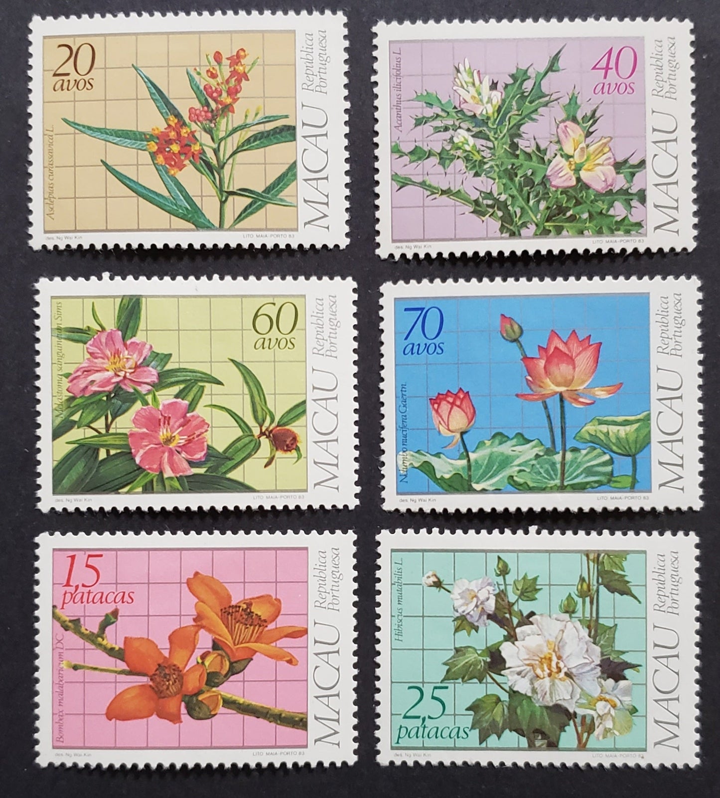 Lot 93 Macao SC#477/482 1983 Medicinal Plants Issue, 6 VFOG Singles, Click on Listing to See ALL Pictures, 2017 Scott Cat. $19.5