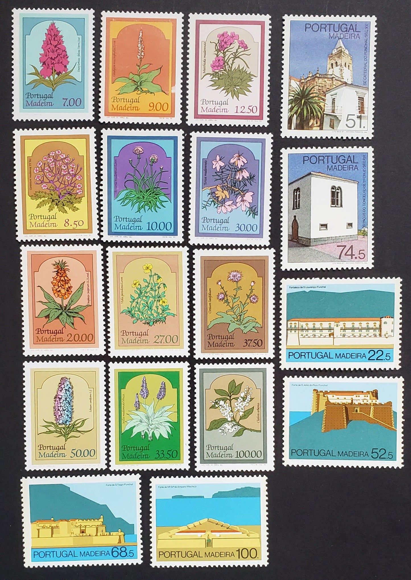 Lot 99 Madeira SC#77/121 1981-1987 Local Flora / National Monuments Issues, 18 VFOG Singles, Click on Listing to See ALL Pictures, 2017 Scott Cat.  $20