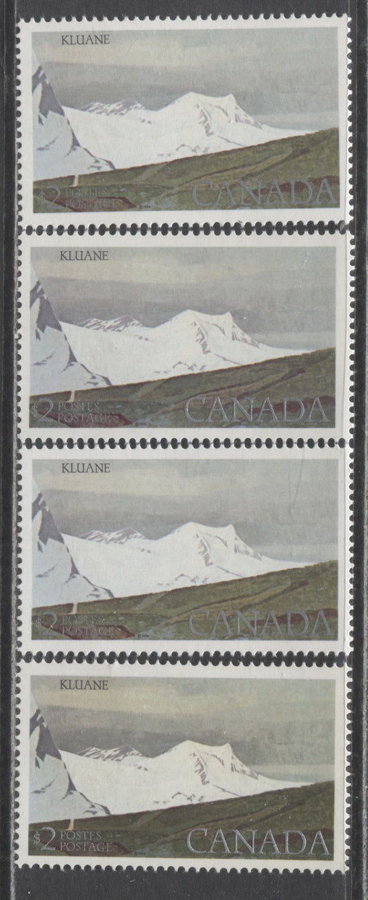 Canada #727i $2 Multicoloured Kluane National Park, 1977-1982 Floral & Environment Issue, 4 VFNH Singles All On DF1/DF1 Paper, Giving a Very Light Violet Glow Under UV On The Face, 4 Different Cloud, Mountain & Ground Shades