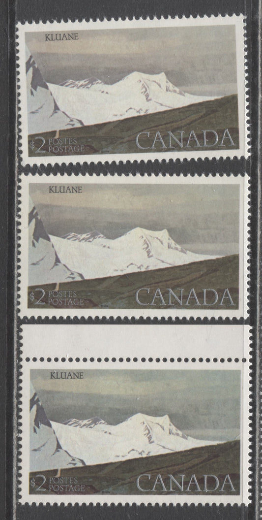 Lot 507 Canada #727 $2 Multicoloured Kluane National Park, 1977-1982 Floral & Environment Issue, 3 VFNH Singles On DF2/DF2, LF3/LF3 And LF4/LF4 Papers