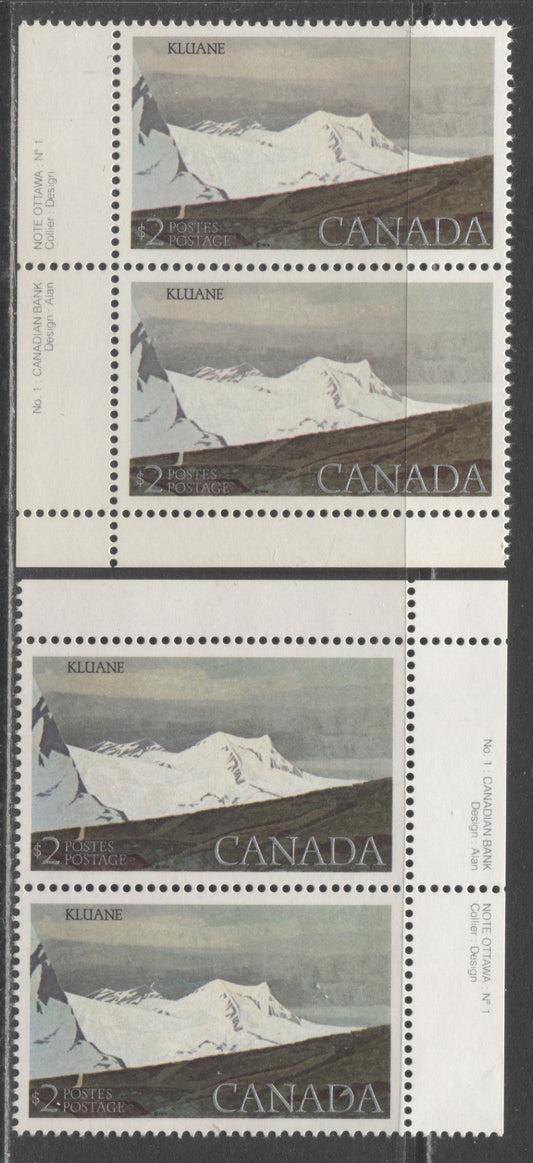 Lot 508 Canada #727 $2 Multicoloured Kluane National Park, 1977-1982 Floral & Environment Issue, 2 VFNH Plate 1 Pairs On DF2/DF2, And LF3/LF3 Papers